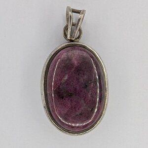 Ruby Zoisite Pendant Oval Cabochon 925 Sterling Silver Vintage? Purple Gemstone